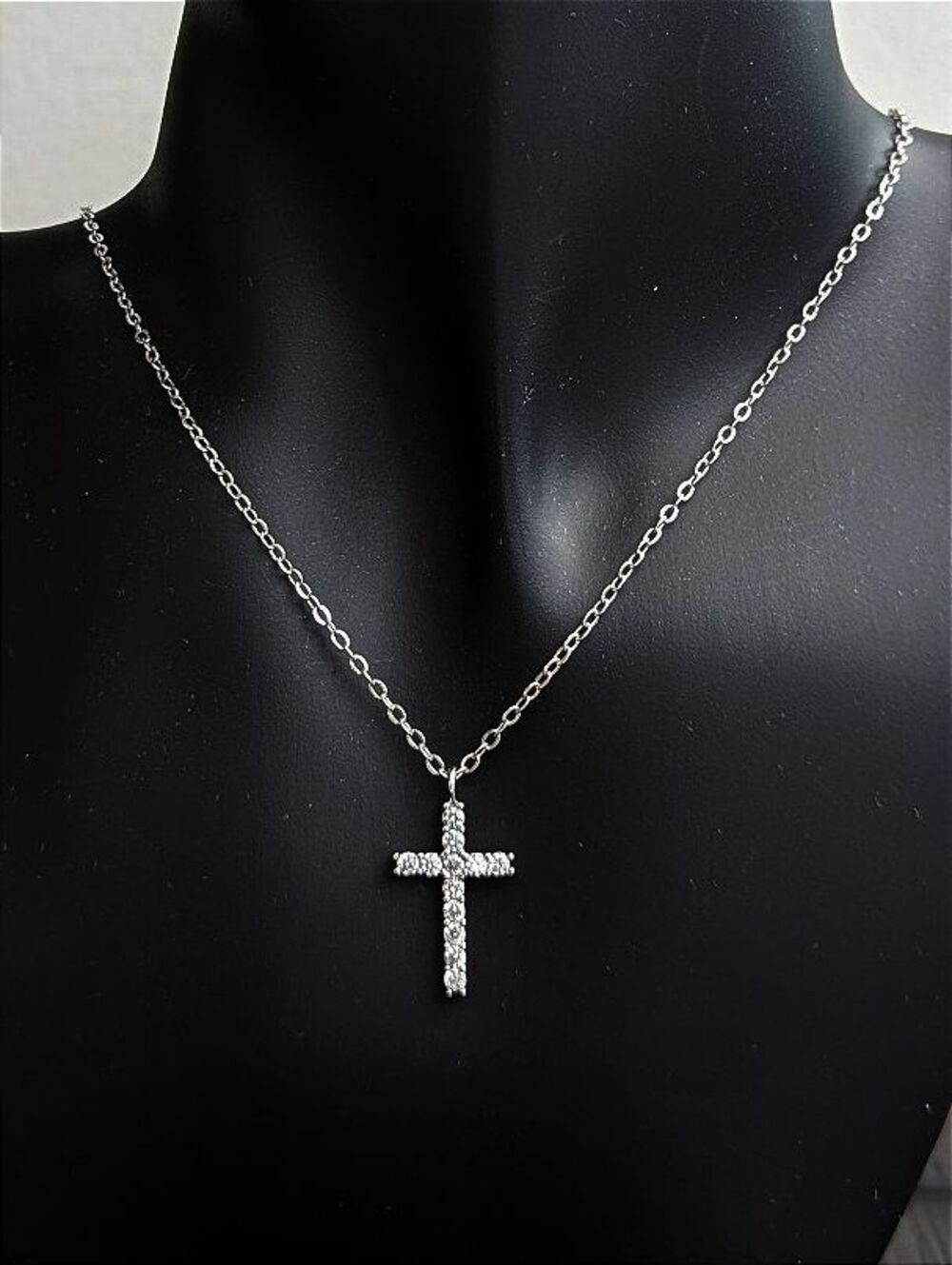 Silver Zirconia Cross Pendant Necklace Jewelry Chain Christ Religious Christian